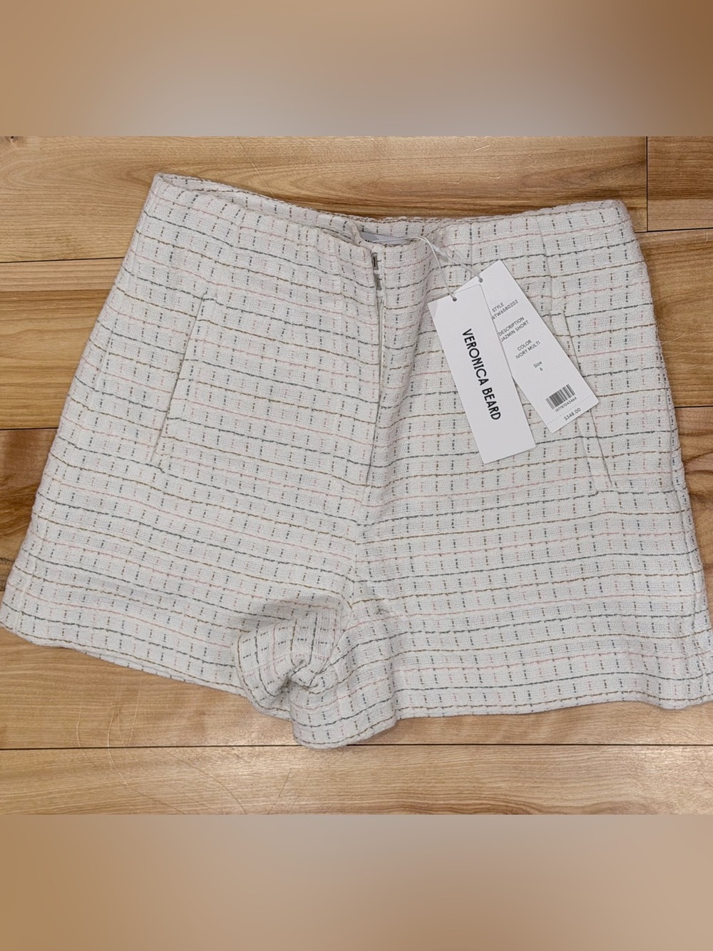 Veronica Beard Cream Textured Tweed High-Waist Shorts